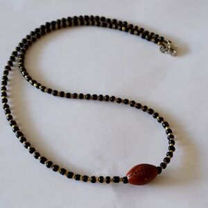 Beaded Black Gold Necklace Football Whimsical